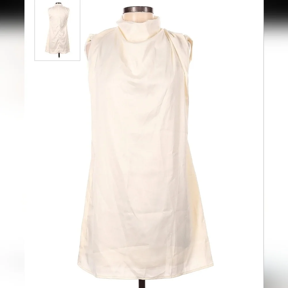 NWOT Lena high neck ruched shoulder sleeveless shift dress Size Small‎